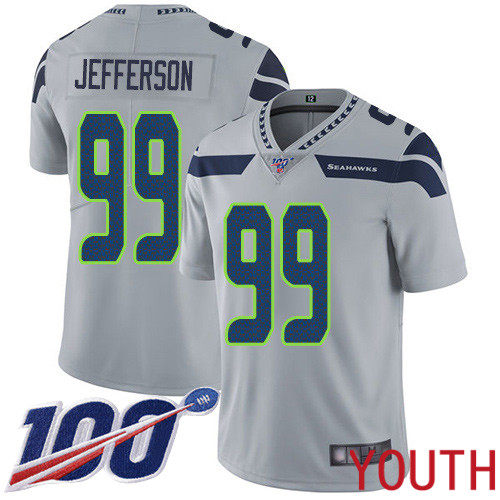 Seattle Seahawks Limited Grey Youth Quinton Jefferson Alternate Jersey NFL Football #99 100th Season Vapor Untouchable->youth nfl jersey->Youth Jersey